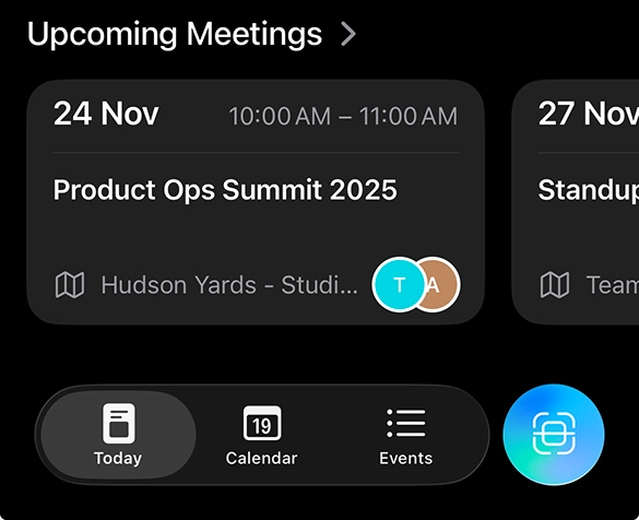 Lumical app interface showing event details and scheduling features